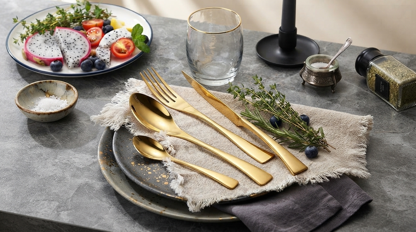 24-Piece Three-Tone Flatware Set for 6: Black, Gold, Silver