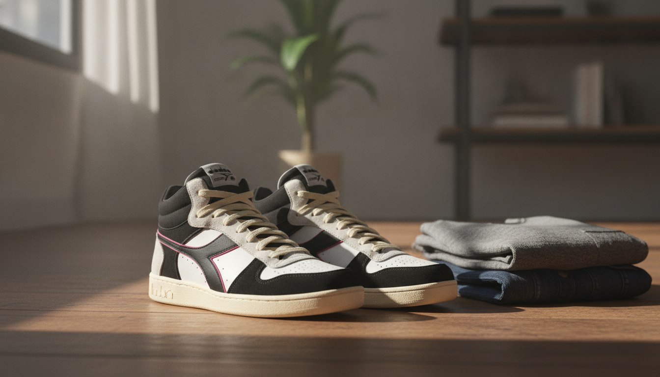 Diadora Men’s White & Black Sneakers: Versatile Style