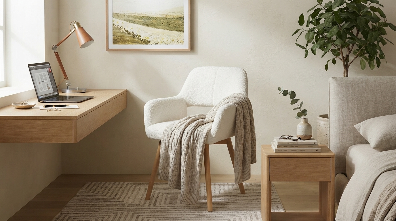 White Wool Accent Chair: Bedroom & Home Office Style