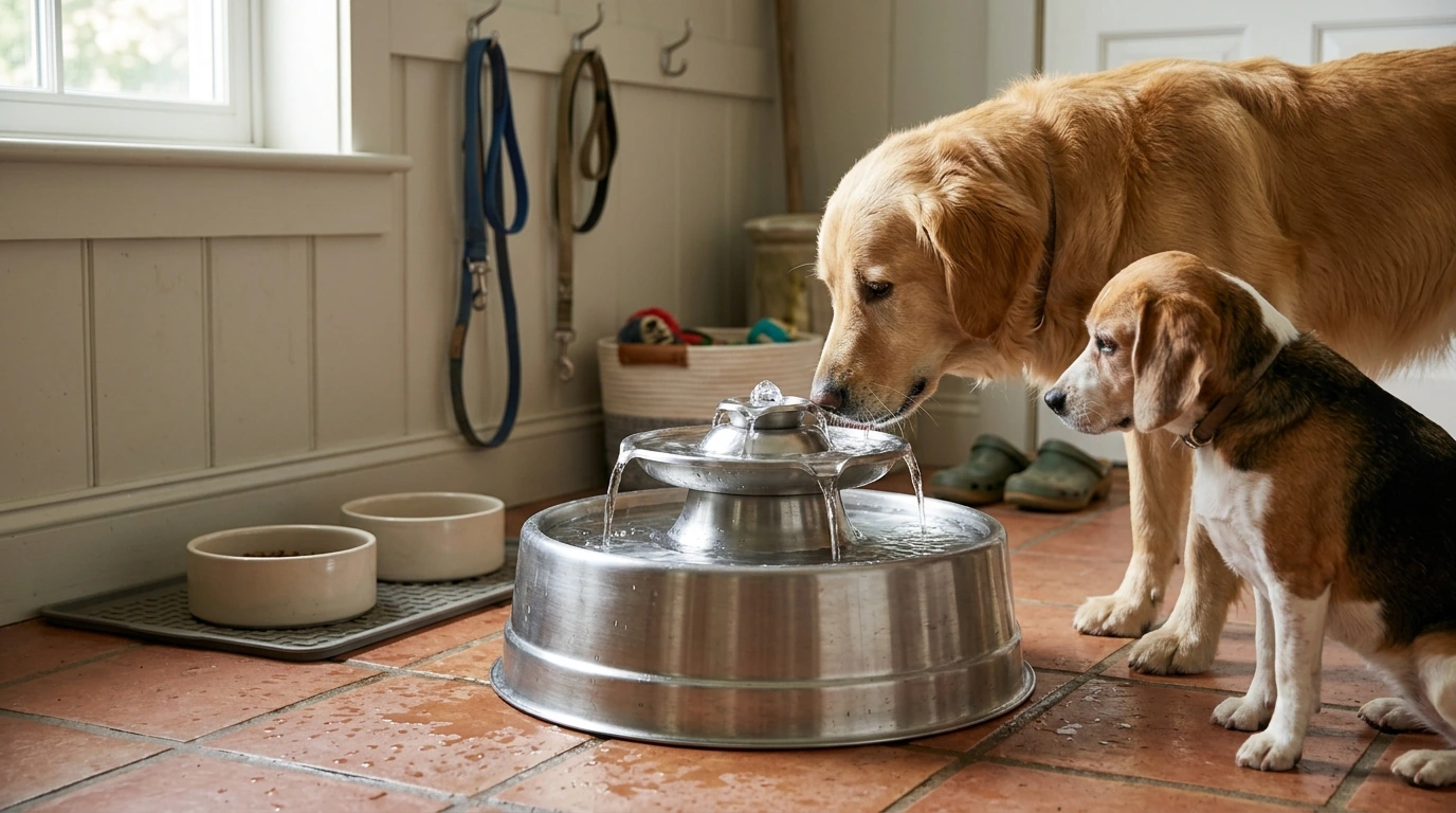 Large Stainless Steel Dog Water Fountain for Busy Homes