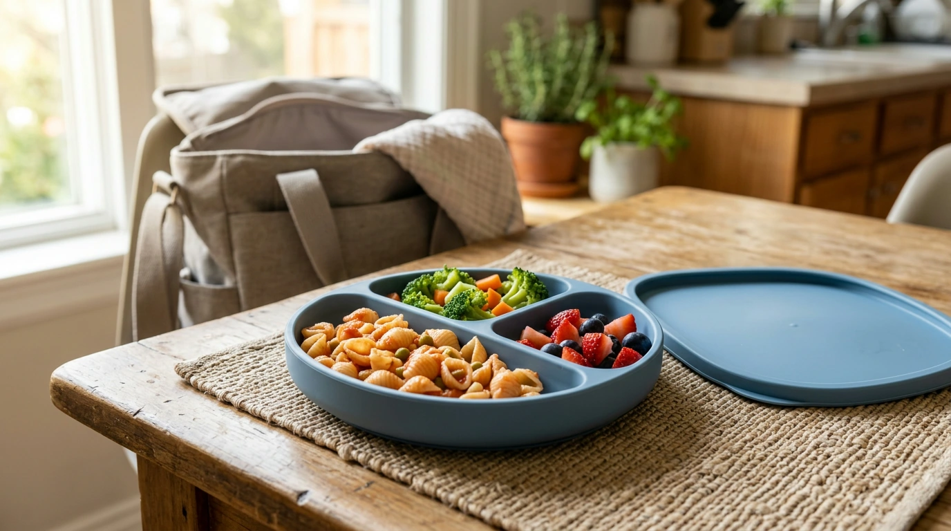 3-Compartment Silicone Baby Food Box for On-the-Go Meals