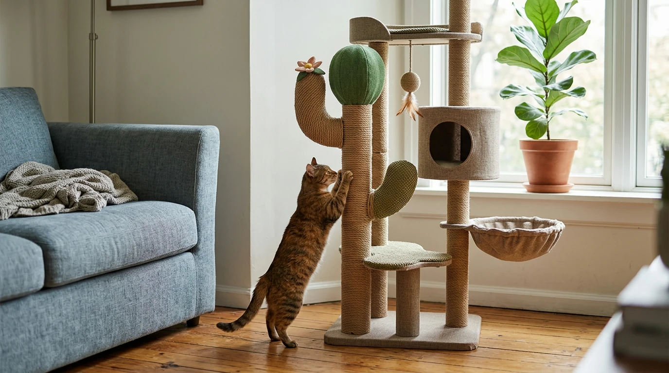 40-Inch Cactus Cat Tree: Scratch, Lounge, Hide, Play
