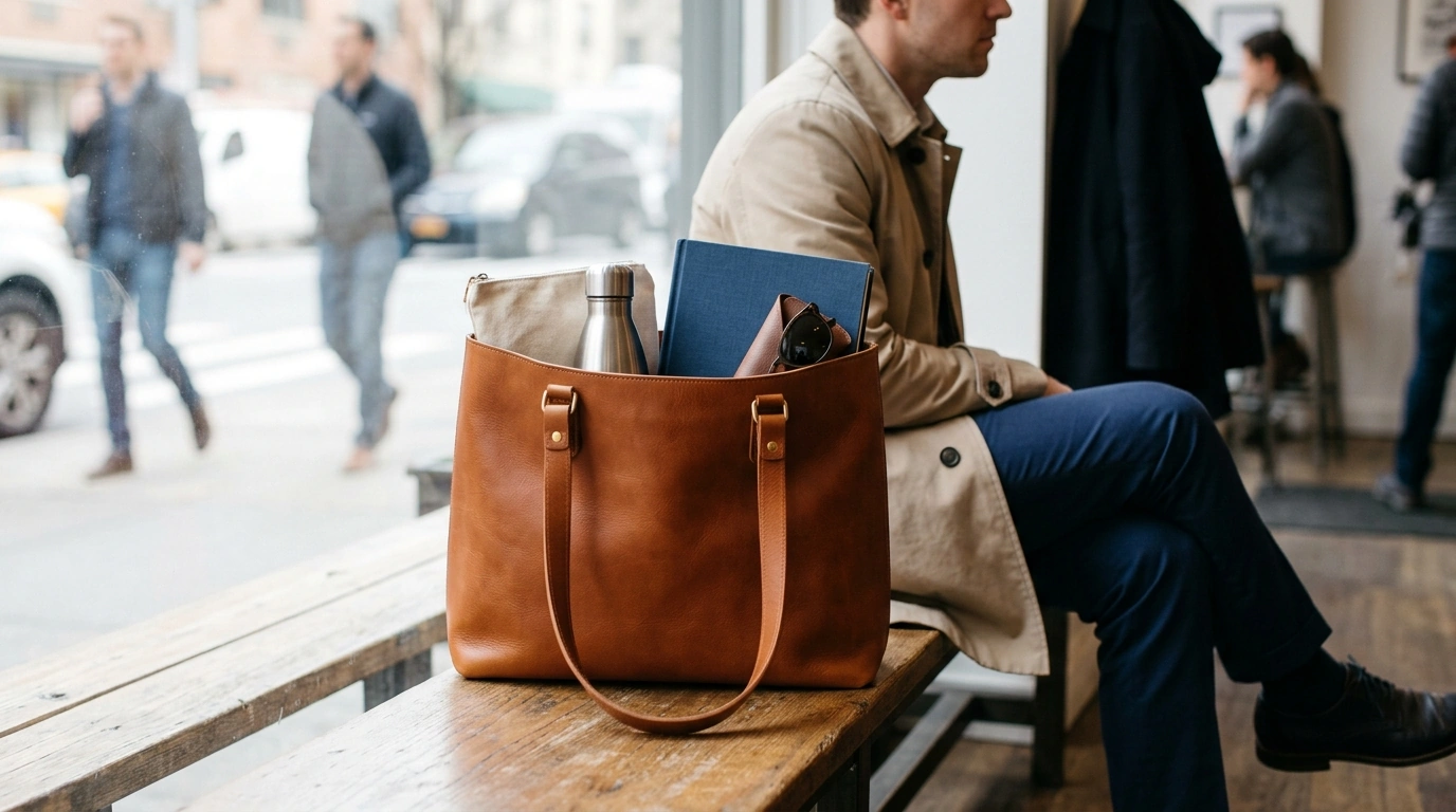 Large Capacity Leather Tote: Polished Bag for Busy Days