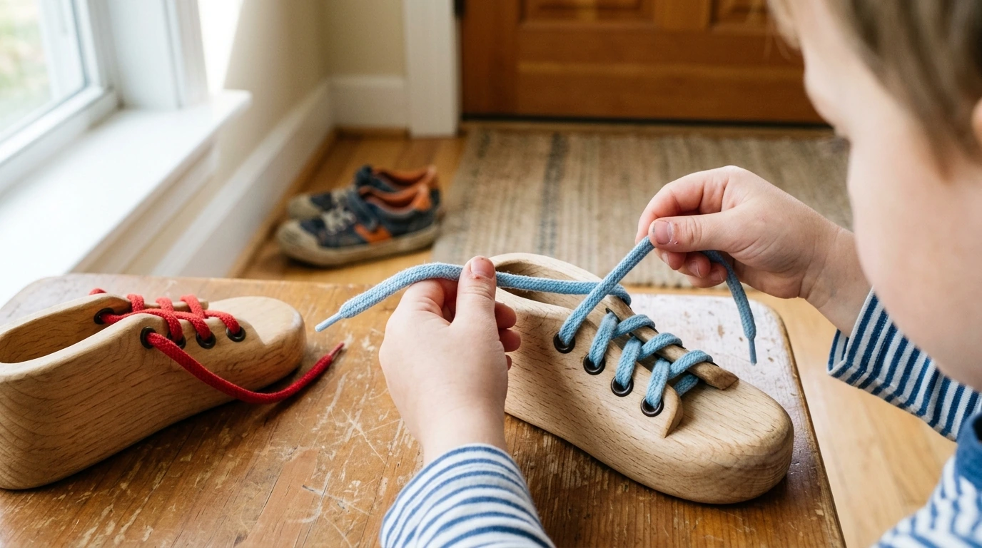 Teach Kids Shoe-Tying with a 2PC Wooden Lacing Shoe Toy