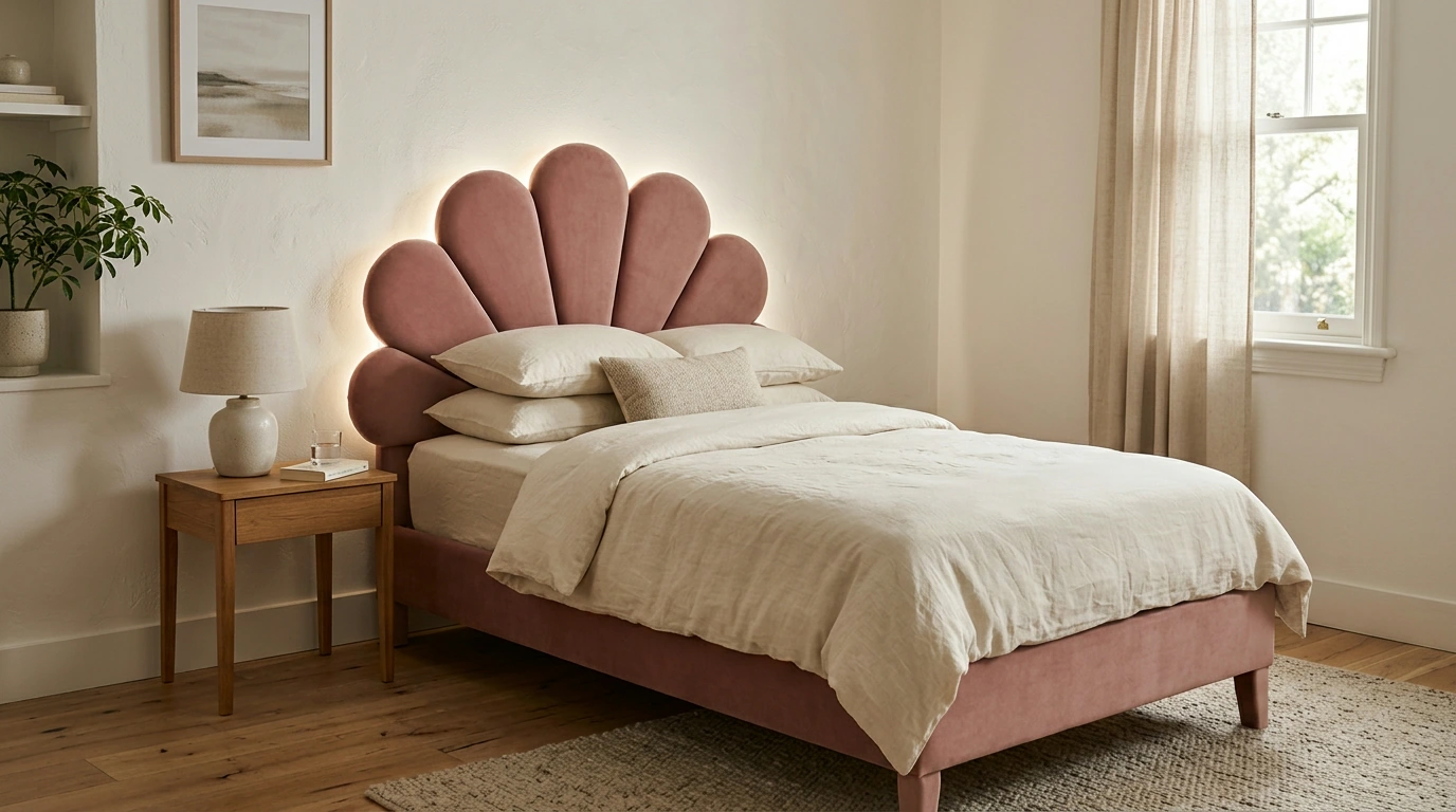 Twin Velvet LED Bed Frame: Petal Headboard Upgrade