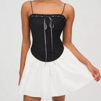 Black & White Patchwork Spaghetti Strap Mini Dress Guide