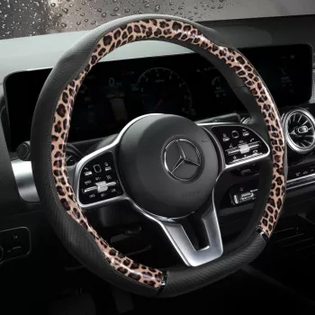 Anti-Slip Leopard Print Leather Wheel Cover for Mercedes